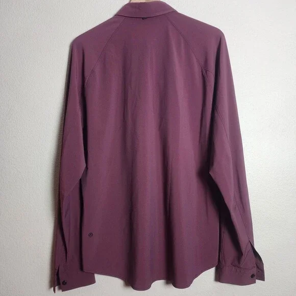 Lululemon Shirt Mens Large Purple Stripe Long Sleeve Button Up Stretch Casual - Picture 5 of 8